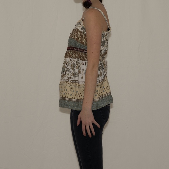 Y2k printed beaded tank top with tie size large 52 weekends cotton - Picture 2 of 5